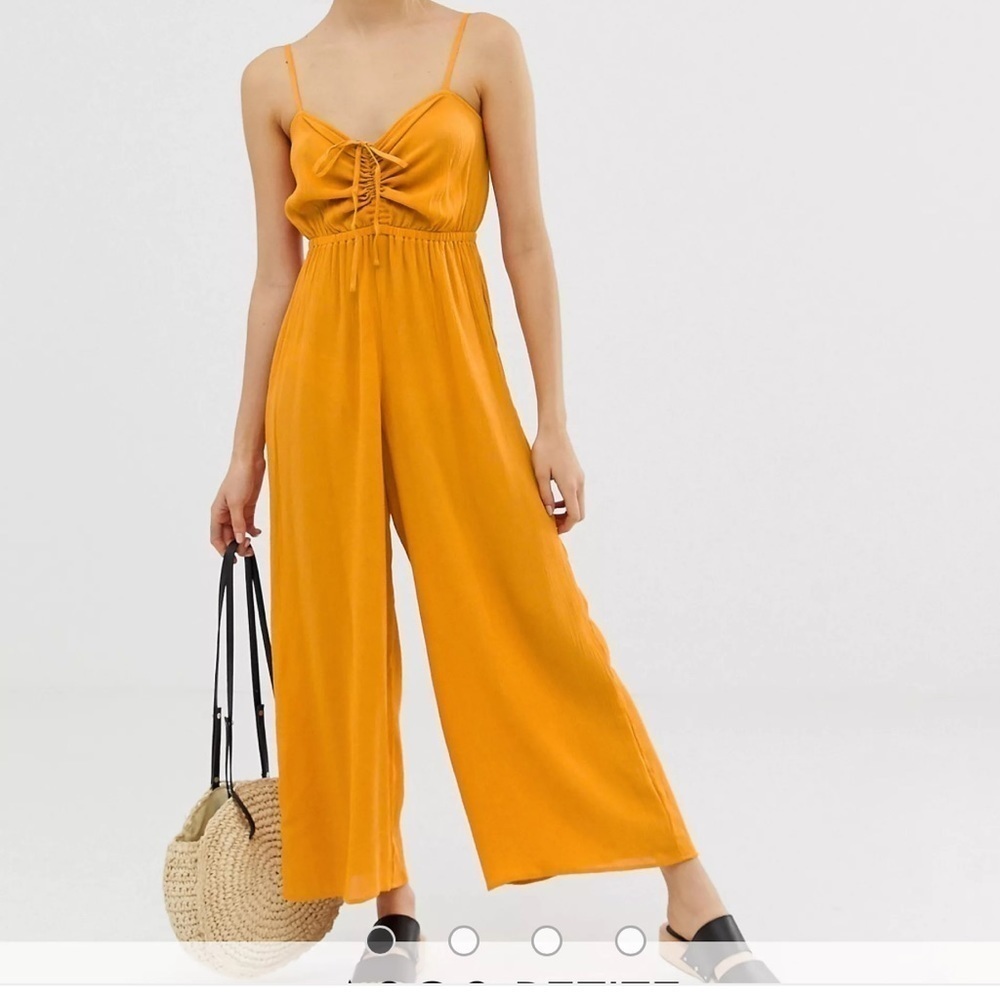 Asos Design Cami Jumpsuit With Gathered Bodice Detail Mustard Size 10